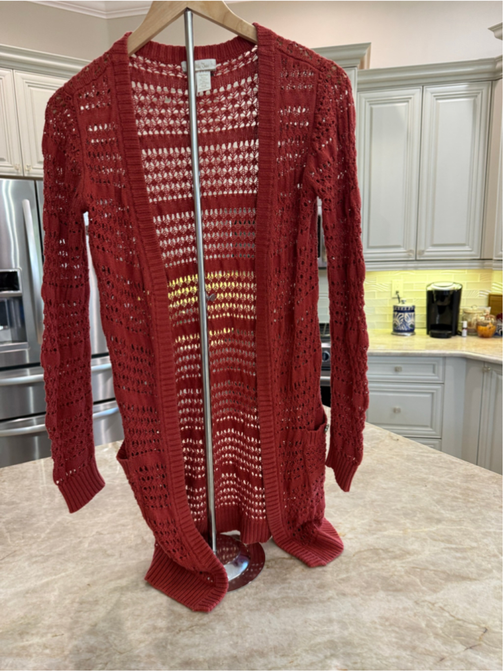Matilda Jane Red Open Knit crochet Cardigan duster Size S